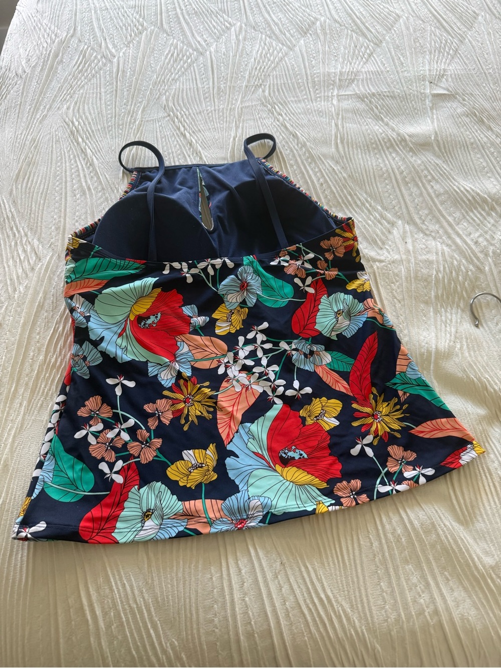 Ellen Tracy Navy Floral High-Neck Swim Camisole with Multicolor Print - Picture 2 of 3